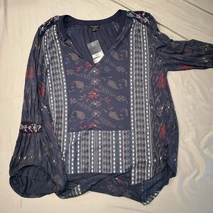 Lucky Brand Navy and Red Patterned Blouse
